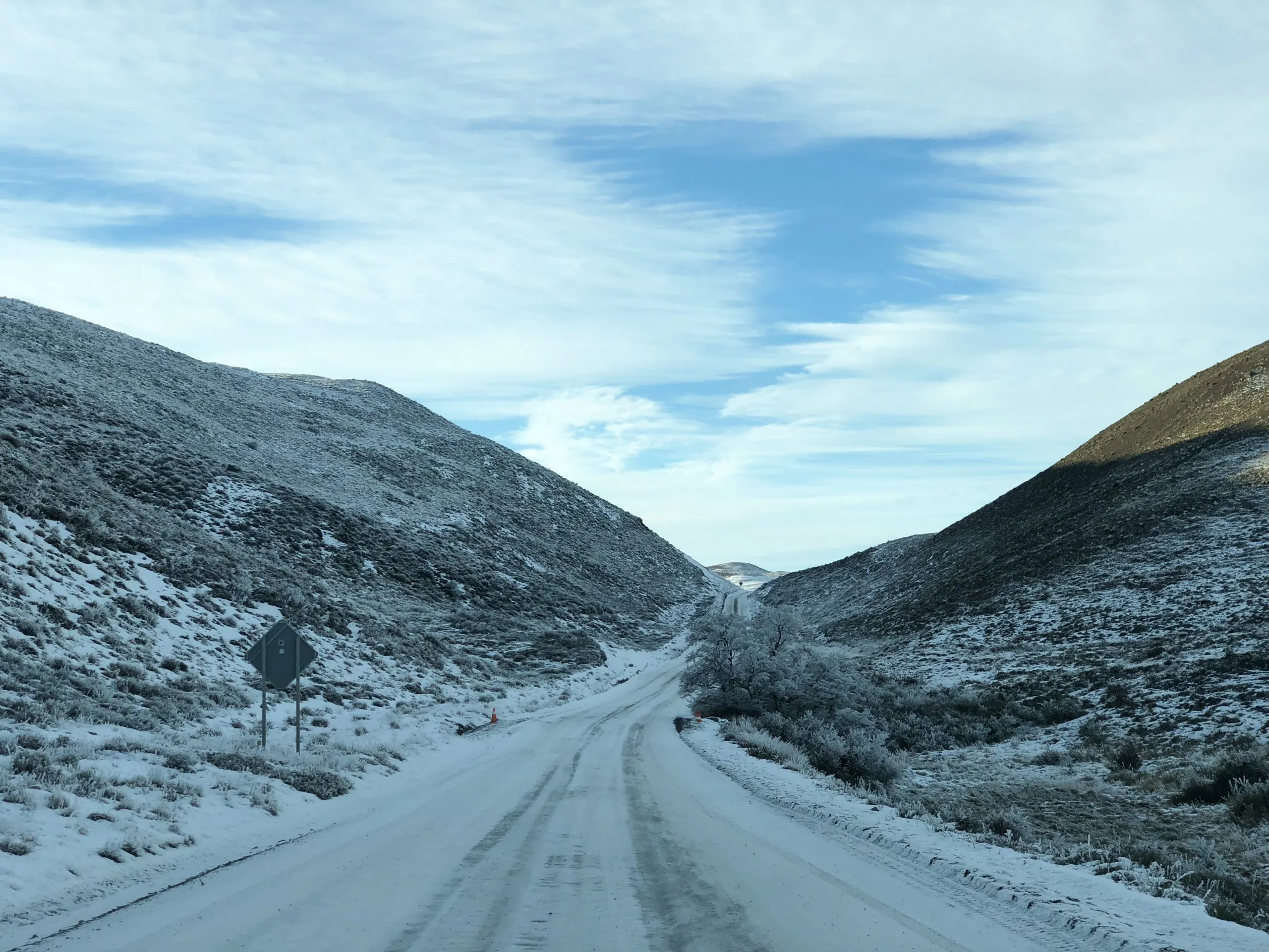Patagonian road covered in snow in midwinter